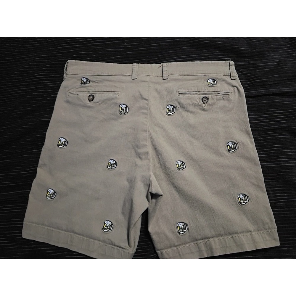 Southern Pines Mens Khaki Embroidered Beer Mug Chino Shorts Tan Size 37